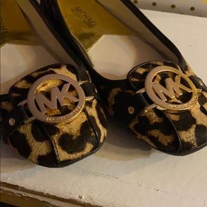 Michael Kors Leopard Ballet Flats - Gold MK Logo